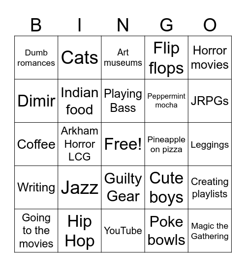 How many interests do you share with Becca? Bingo Card