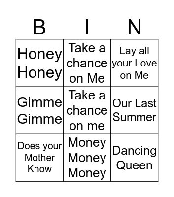 Mamma Mia!! Bingo Card