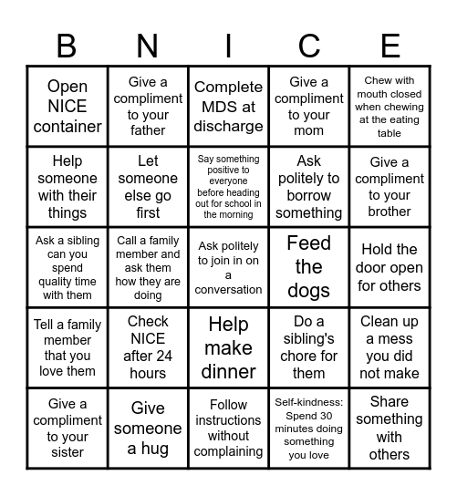 Kindness Bingo Card