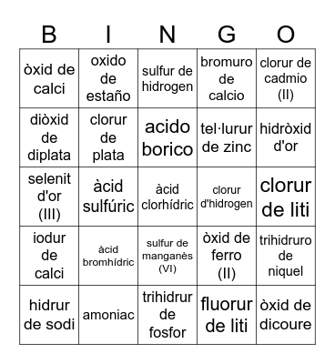 BINGO FORMULACION Bingo Card