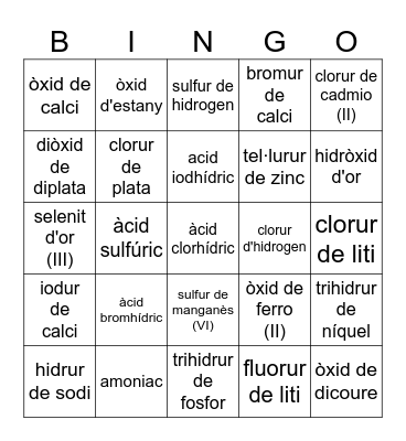 BINGO FORMULACION Bingo Card