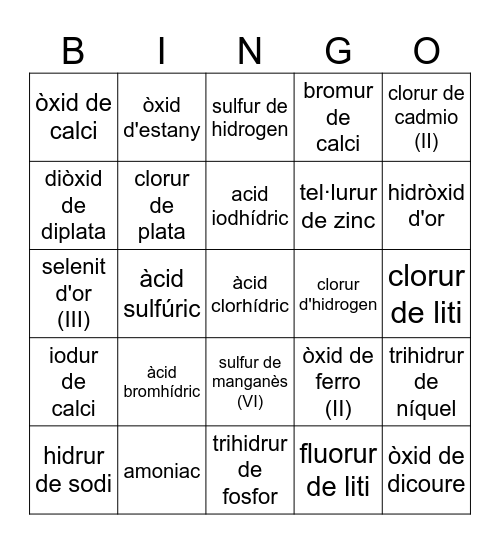 BINGO FORMULACION Bingo Card