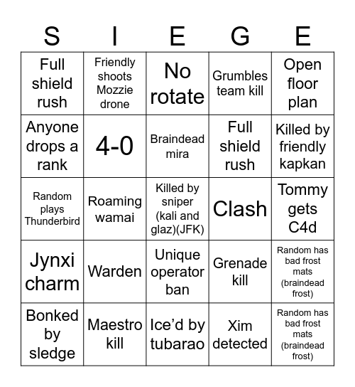 siege bingo Card