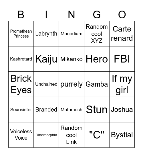 Archetypes Bingo Card