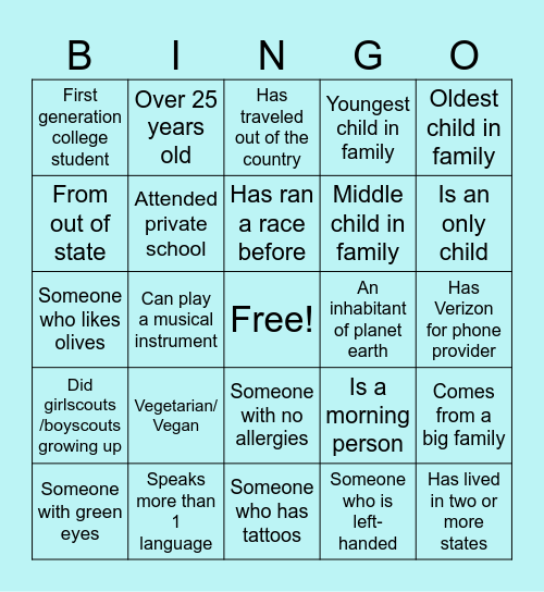 Diversity Bingo Card