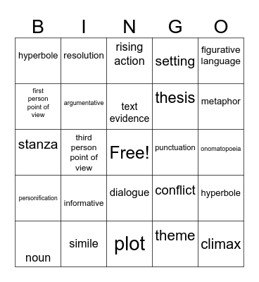 ELA BINGO! Bingo Card