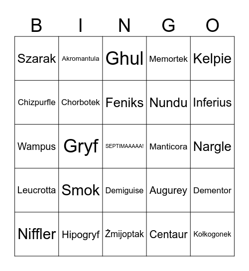 Septimowe Bingo Card