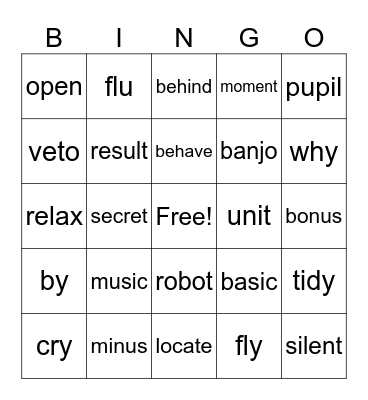 Open Syl bingo Card
