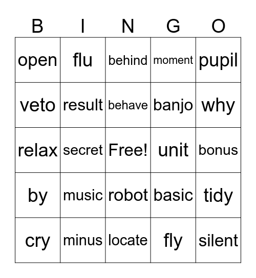 Open Syl bingo Card