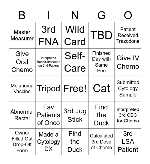 Oncology Bingo Card