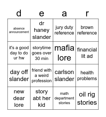 dear bingo Card