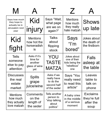 PASSOVER 2024 Bingo Card