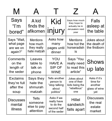 PASSOVER 2024 Bingo Card