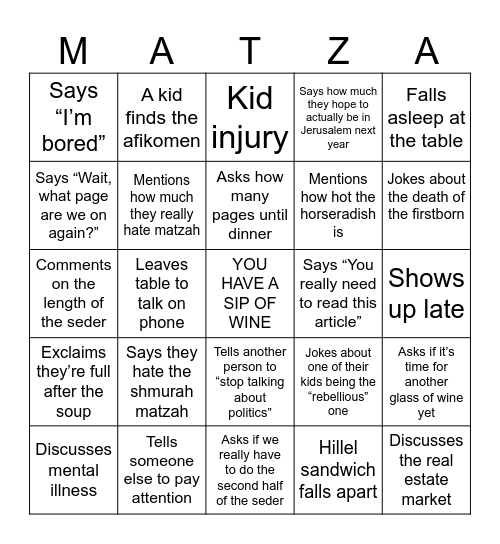 PASSOVER 2024 Bingo Card