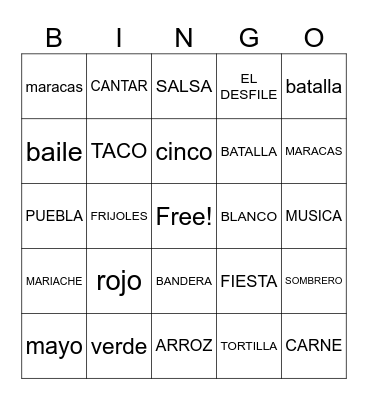 Cinco de Mayo Bingo Card