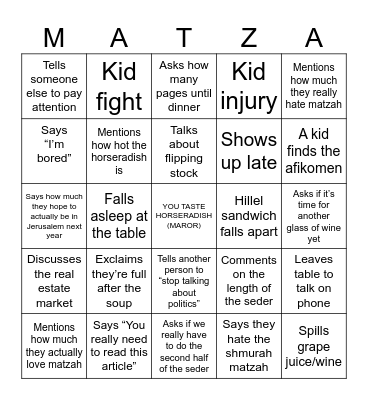 PASSOVER 2O24 Bingo Card