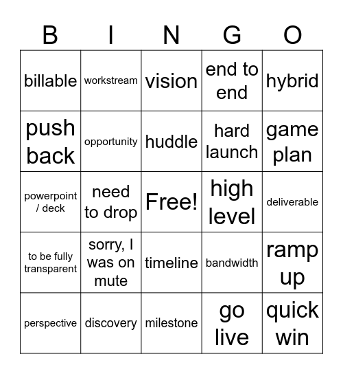 Corporate Bingo Card
