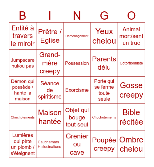 Bingo - film d'horreur 1 Bingo Card