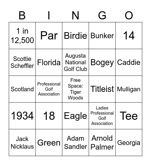 Golf Bingo Card