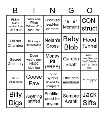 Curse of Oak Island Bingo Card