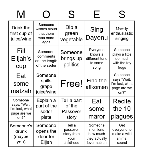 Passover Bingo Card