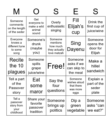 Passover Bingo Card