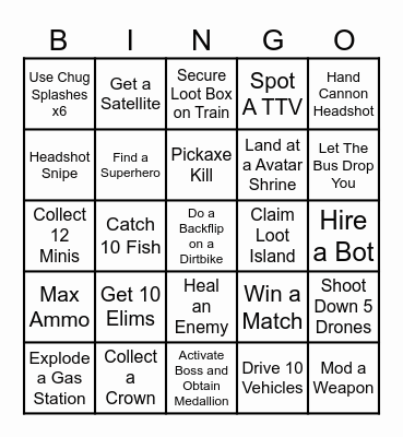 Fortnite Bingo Card