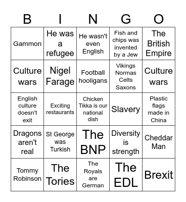 St George's Day Bingo Card