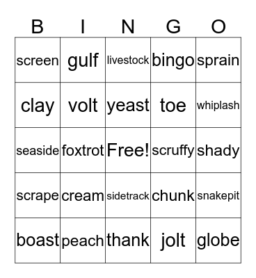 Lesson 41A Bingo Card