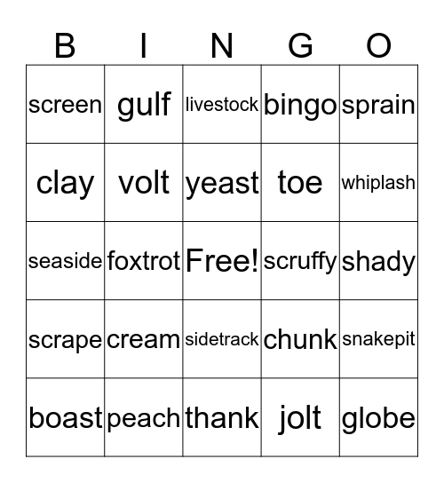 Lesson 41A Bingo Card