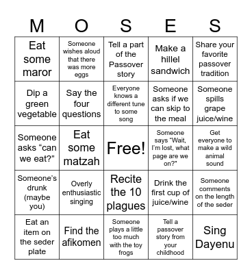 Passover Bingo Card