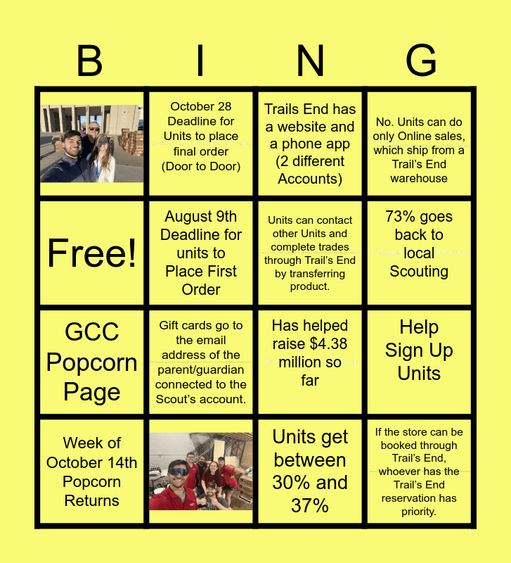 Field Service Popcorn Kickoff Bingo Card