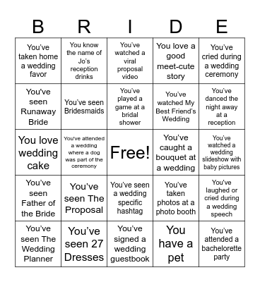 Jo's Litmus Bridal Shower Bingo Card