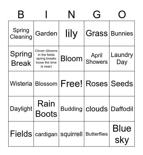 ES Kitchener Spring Bingo Card