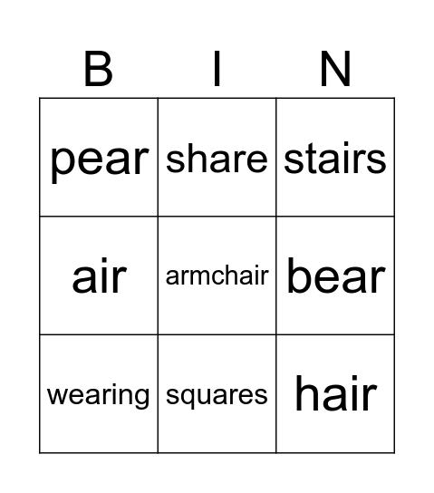 GR2 EAR AIR are Bingo Card