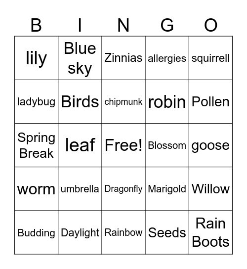 ES Kitchener Spring Bingo Card