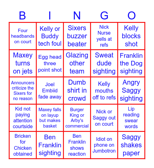 Sixers Playoff Bingo Card