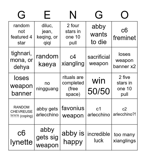 4.6 bingo Card