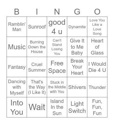 Music Bingo #31 Bingo Card