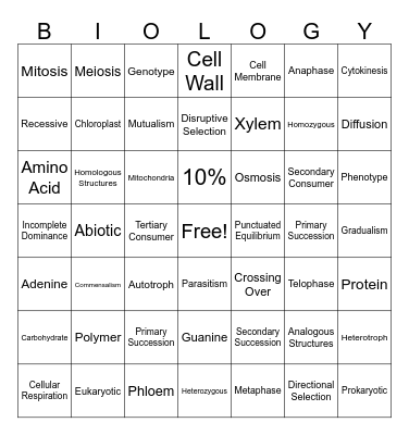 Biology STAAR Bingo Card