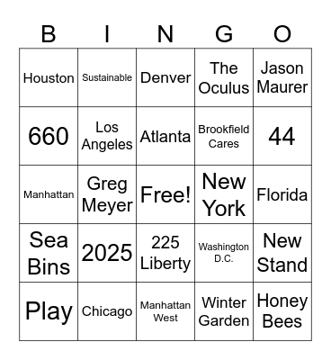 Brookfield Properties Bingo! Bingo Card