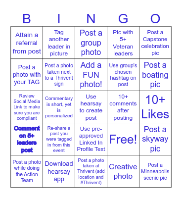 Social Media Challenge Bingo Card