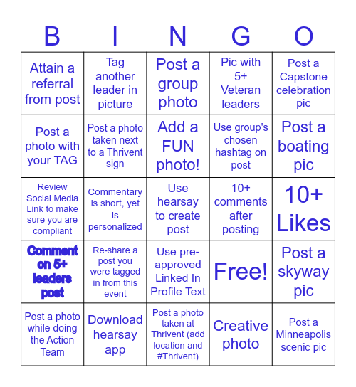 Social Media Challenge Bingo Card