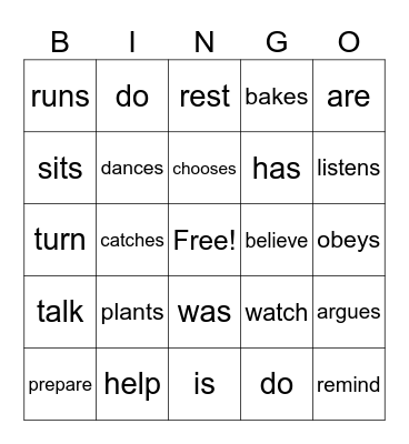 Subject Verb Agreement Bingo Card