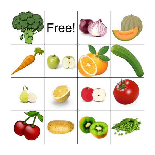 Fruits & Vegetables Bingo Card