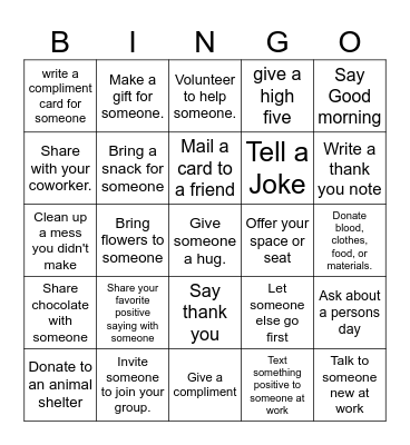 Acts of Kindness Bingo Card