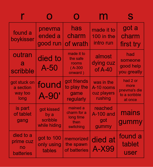 rooms & doors Bingo Card