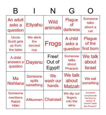 Pesach Seder Bingo! Bingo Card