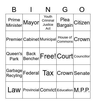 Civics Bingo Card