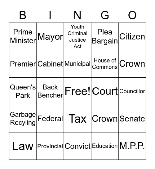 Civics Bingo Card